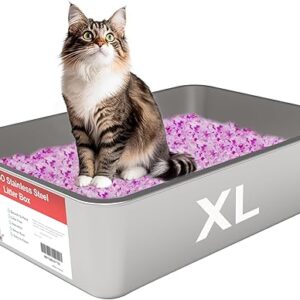 Extra Large Metal Cat Litter Box, Stainless Steel Durable Litter Pan for Large or Multiple Cats, Kitty Litter Box with Smooth Surface and E…