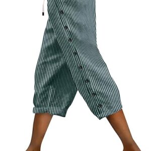 Striped Linen Capri Pants for Women