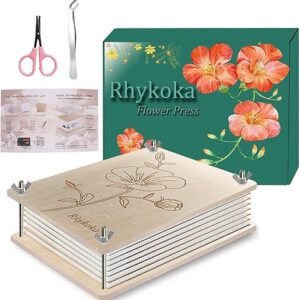 Rhykoka Professional Flower Press, 8 Layers 6.3×8.3 inch (16x21cm) Wooden Flower Press Kit/Flower Pressing for Kids Adults, Great Gift for DIY Flo…