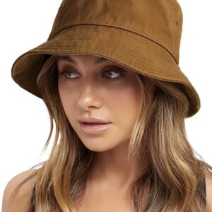 FURTALK Bucket Hats for Women Washed Cotton Packable Summer Beach Sun Hats Bucket Hat with Strings for Travel