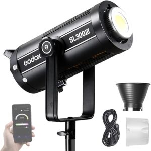 Godox SL300III LED Video Light,300W 99300Lux 5600K±200K CRI96+ TLCI97+,Bowens Mount Daylight-Balanced Countinuous Output Lighting for YouTu…