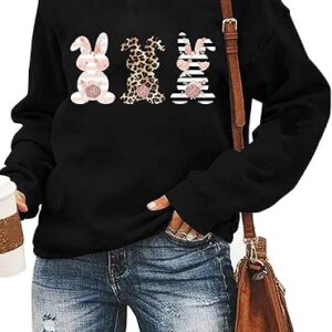 Ykomow Happy Easter Sweatshirt Women Long Sleeve Cute Bunny Rabbit Graphic Tees Pullover
