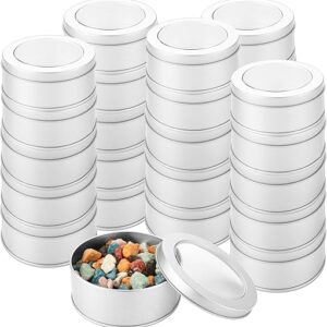 30Pcs 6oz Metal Tin Cans, Round Empty Containers with Clear Top, Tin Containers With Lids for Candles Salve Cosmetic Candies Food Storage, Sliver