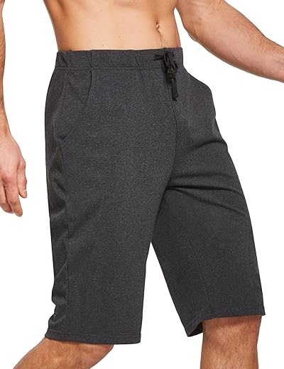 baleaf Men's Long Shorts Cotton Below Knee Yoga Workout Pajama Lounge Athletic Sweat Jersey Shorts with Pockets