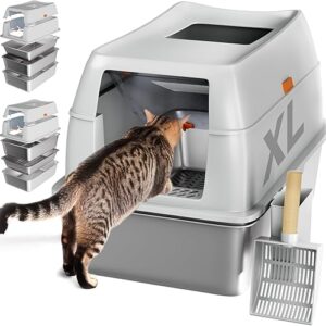Tom & Sora Creations Stainless Steel Sifting Litter Box, Sifting Cat Litter Box for Pine Pellets and Clay Litter, Multifunctional, Low Main…