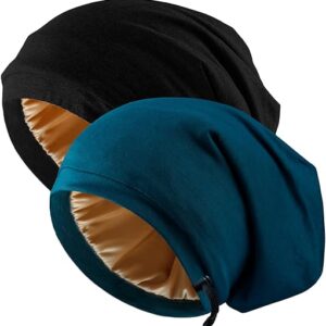 2 Pcs Adjustable Silk Satin Hair Bonnets
