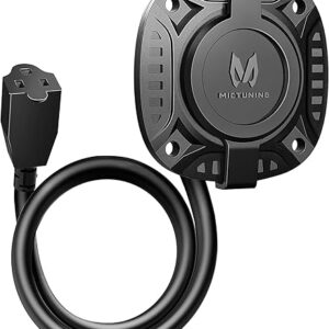 MICTUNING 13Amp 125V AC Port Plug with 16″ Integrated Heavy Duty Extension Cord and Water-Resistant Cap – Black