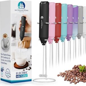 Powerful Milk Frother Handheld Foam Maker, Mini Whisk Drink Mixer for Coffee, Cappuccino, Latte, Matcha, Hot Chocolate, With Stand, Black