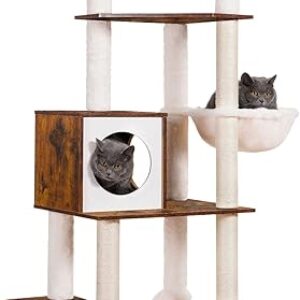 Hey-brother Wooden Cat Tree, 66.1“ Cat Furniture with Scratching Posts, Modern Cat Tower with hammocks, Toys, cat condo, Rustic Brown MPJ12…