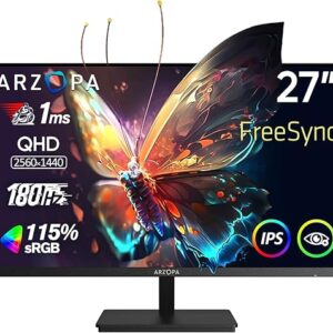 ARZOPA 27″ 180HZ Gaming Monitor -2K QHD 2560×1440 Fast IPS Computer PC Display 115% sRGB Adaptive-Sync 1ms Response, 1x Display Port 1.4, 1…
