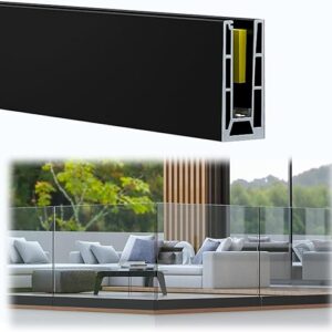 Muzata 1 Pack Glass Railing Base Rail Channel Aluminum Frameless U Base Shoe Fit 12mm or 1/2” Thick 4.9ft Long Glass Railing System Kit Har…