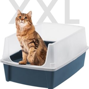 IRIS USA XX-Large Cat Litter Box, Open Top Extra Large Litter Box for Big Cats and Multi-Cat Households, High Sided Scatter Shield, Easy to…