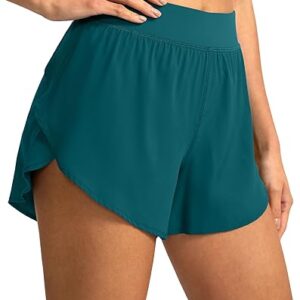 Soothfeel High Waisted Athletic Running Shorts for Women Dolphin Shorts High Split Quick Dry Gym Workout Shorts with Liner