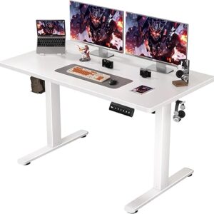 55” Electric Standing Desk, Adjustable Height Standing Computer Table, Rising Desk for Home Office with Headphone Hook, Cable Management, …