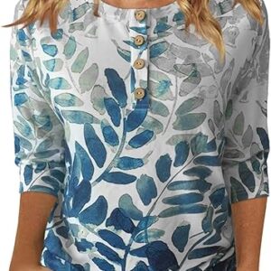 Casual Floral Print 3/4 Sleeve Tops