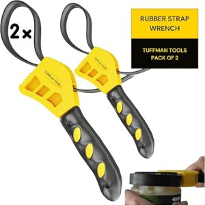 Oil Filter Wrench Adjustable Set – 2pcs, Plumbing Wrench for 4 to 6 Inches Tight Spaces Use as Jar Opener, Rubber Strap Used by Mechanics, …
