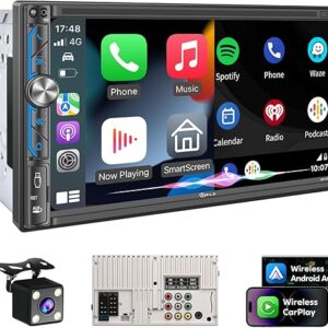 PLZ 7″ Wireless Double Din Car Stereo Apple Carplay Radio Screen for Car Audio Receivers, Bluetooth 5.3 Car Play Android Auto Touchscreen, …