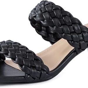 N.N.G Women Heels Sandals Braided Block Nude Summer Chunky Square Leather Woven Comfort Strappy Dress Casual Pumps Mules