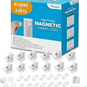 Vmaisi Adhesive Magnetic Cabinet Locks (12 Locks and 2 Keys)