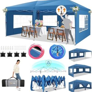 HOTEEL 10×20 Pop Up Canopy Tents for Parties with 6 Sidewalls & 8 Wind-Resistant Rods & Carry Bag, Outdoor Tent Easy Setup for Patio Events…
