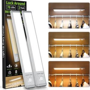 Under Cabinet Lights,1500mAh Rechargeable Closet Lights, 76 LED Operated Motion Sensor Light Indoor, Magnetic Under Counter Lights Wireless …