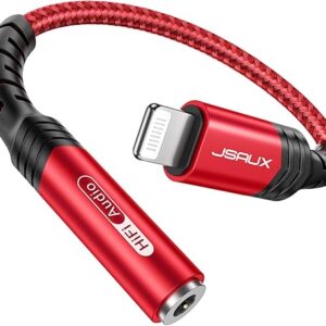 JSAUX iPhone Headphone Adapter, Lightning to 3.5mm [Apple MFi Certified] Compatible with iPhone 14/14 Pro Max-12/11/SE/X/XR/XS/8-Red