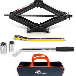 Car Jack Kit | Scissor Jack for Car 1.5 Ton (3,300 lbs) – Tire Jack Tool Kit | Portable, Ideal for SUV and Auto – Universal Kit with Lug Wrench | Heavy Duty Material