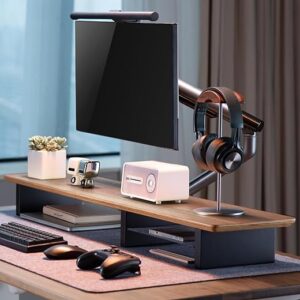 XL Walnut Wood Monitor Stand for Desk (44 Inch) Large Monitor Stands for 2 Monitors, Desk Shelf for Top of Desk Walnut Monitor Shelf