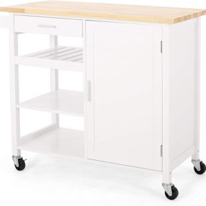 Christopher Knight Home Frances Contemporary Kitchen Cart with Wheels, Natural + White