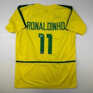Facsimile Autographed Ronaldinho Brazil Yellow World Cup Reprint Laser Auto Soccer Jersey Size Men’s XL
