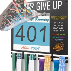 Medal Hanger Display Race Medal Hanger Holder Wall Hanger with Bib Holder Marathon Medal Holder Bib Board Holder for Runner 2 Pack Bib Orga…