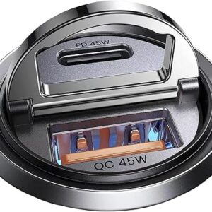 MRGLAS 90W USB C Car Charger Fast Charging,[Invisible Design] All Metal Car Charger USB C PD45W+QC3.0 Dual Port Cigarette Lighter Car Adapt…