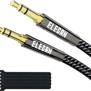 Elecan 3.5mm AUX Cable 1 Ft/2 Pack (Hi-Fi Sound-Zinc Alloy Case-OD 3.5MM-Ultra Slim&Soft) Auxiliary Stereo Audio Cable Braided 1/8 inch 3.5…