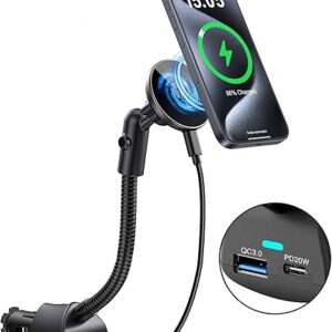 Mag-Safe 15W Car Mount Cigarette Lighter Wireless Phone Charger，Car Cigarette Lighter Magnetic Vent Mount Holder with Dual Port PD&QC3.0 Ma…