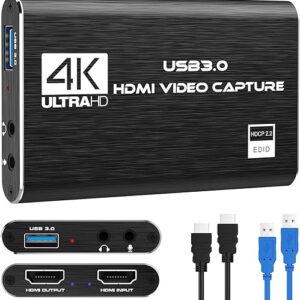 Capture Card Nintendo Switch, 4K HDMI Video Capture Card, 1080P 60FPS, HDMI to USB 3.0 Capture Card for Streaming Work with Camera/Xbox/PS4/PS5/PC/OBS