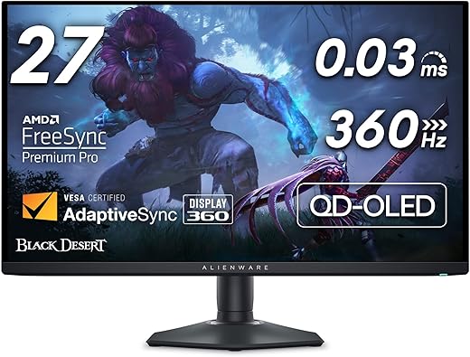 Alienware AW2725DF OLED Gaming Monitor - 26.7-inch Quantom-Dot WQHD (2560x1440) 360Hz 0.03Ms Display, AMD FreeSync Premium Pro, HDMI/DP/USB...