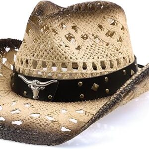 Cowboy Hat,Cowgirl Hat,Cowboy Hats for Women/Mens/Straw Wide with Shapeable Brim Cowboy Hat for Womens/White/Black.