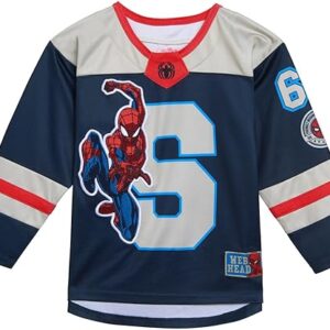 Marvel Spider-Man Mesh Hockey Jersey Long Sleeve T-Shirt Toddler to Big Kid Sizes (2T – 18-20)