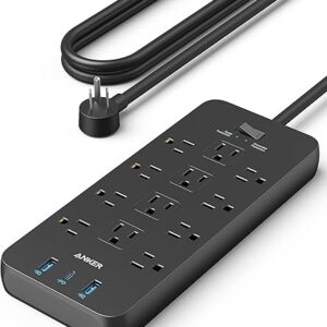 Surge Protector Power Strip (2100J), Anker 12 Outlets with 1 USB C and 2 USB Ports foriPhone 15/15 Plus/15 Pro/15 Pro Max, 5ft Extension Cord, Flat Plug, 20W USB C Charging for Home, Office,TUV Listed