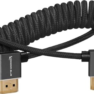 KONDOR BLUE 4K Right Angle HDMI to HDMI Thin Short Coiled Braided Cable for On-Camera Monitors, Capture Cards + More | 4K/60hz | 18Gbps 3D …