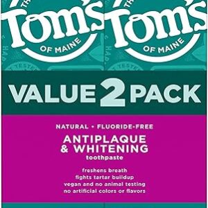 Tom’s of Maine Fluoride-Free Antiplaque & Whitening Natural Toothpaste, Peppermint, 5.5 oz. (Pack of 2)