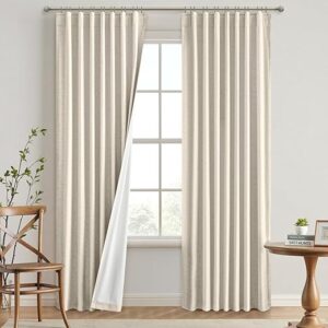 EMEMA Cream Beige Linen Blackout Curtains 84 inch Long 2 Panels Set for Bedroom Back Tab Thermal Insulated 100% Black Out Drapes Pinch Pleat…