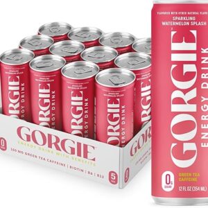 GORGIE Sugar Free Natural Energy Drinks, Sparkling Watermelon Crush (12 Pack) – Healthy Energy Drink – Natural Coffee Replacement with Green…