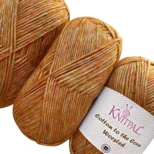 Cotton to The Core Worsted Weight Yarn for Crocheting, 3 Skeins, 654 Yds/300G, Free Patterns – Soft Cotton Yarn for Knitting – #4 Medium Wor…