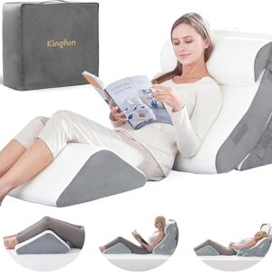 Kingfun 4pcs Orthopedic Bed Wedge Pillow Set for Post Surgery, Memory Foam for Sleeping, Adjustable Leg, Back and Arm Support, Sitting Up a…