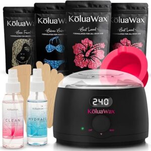 KoluaWax Premium Waxing Kit for Women – Hot Melt Hard Wax Warmer for Hair Removal, Eyebrow, Bikini, Legs, Face, Brazilian Wax – Machine (Pack of 4) Beads, Accessories, Black