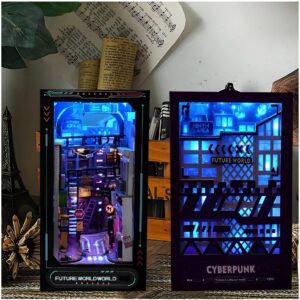 Book Nook Cyberpunk Style Hand 3D Dimensional Book Stand Model Ornaments Unzip Blue Cool Miniature Book Nook Shelf Insert