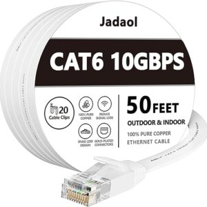 Jadaol Cat 6 Ethernet Cable 50 ft, Outdoor & Indoor 10Gbps Support Cat8 Cat7 Network, Flat RJ45 Internet LAN Computer Patch Cable for Route…