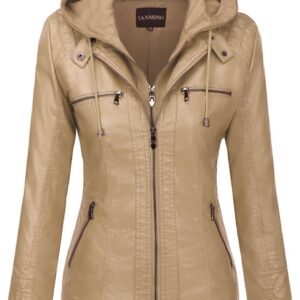 Tanming Women’s Removable Hooded Faux Leather Jackets