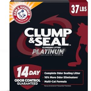 ARM & HAMMER Clump & Seal Platinum, Complete Odor Sealing Clumping Cat Litter, Multi-Cat, 14-Day Odor Control, Online Exclusive Formula, 37 Lbs